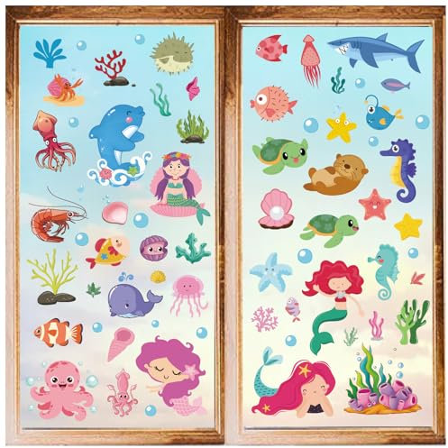 craspire 8 Stile Ozeantier-Wandaufkleber Meeresbewohner Fensteraufkleber Cartoon-PVC Wasserdicht Selbstklebende Aufkleber Zum Abziehen Und Aufkleben Für Zuhause Treppenhaus Dekoration