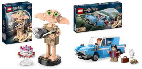 LEGO Harry Potter Dobby der Hauself Set, bewegliche ikonische Figur, Spielzeug & Harry Potter Fliegender Ford Anglia, baubares Spielzeug-Auto für Kinder