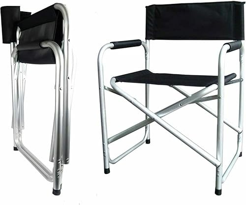 Garden Mile Folding Camping Chair Director Style Fishing Seat Heavy Duty Foldable Camping Chair Outdoor Portable Seat Green Outdoor Chairs for Garden Metal Director Chairs (Black, 2)