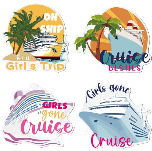 CozDazz Cruise Door Decorations Magnetic - 4 Pcs Cruise Door Decorations, Oh Ship Its A Girl's Trip Funny Magnet Stickers, Cruise Magnets for Door Refrigerator Cabin Stateroom