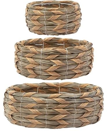 Napco Zweifarbiger Zickzack-Gewebe, groß 37,8 x 13,2 cm, mittel 28,9 x 12,9 cm, klein 17,8 x 10,8 cm, braunes Seegras und Raufaser-Blume, Sukkulenten, Pflanzgefäß, Behälterkorb, 3-teiliges Set