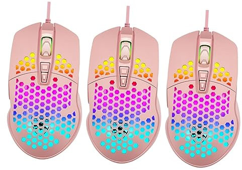 1 mouse da gioco cavo per computer portatili, computer fissi, mouse con filo, mouse lapdesk per computer portatile, mouse scavato per uomini e donne, controller USB in plastica (colore: rosa x 3