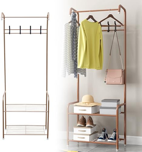 57 cm x 30 cm x 165 cm - Porte-manteau en métal robuste - Porte-manteau autoportant avec double étagère à chaussures - Porte-manteau avec perles antidérapantes pour que le Garder