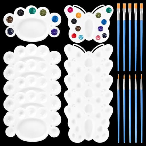 Neikafan 12 Pièces Palette Peinture+10 Pinceaux Palette Peinture Plastique Palettes de Peinture Set pour Aquarelle,Gouache,Acrylique,Peinture à l'huile pour La Peinture d'art DIY