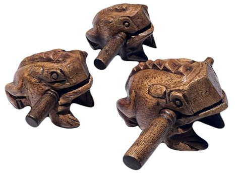 Vintage Holzfrosch 3 Stück Set von 10,2 cm, 7,6 cm, 7,6 cm, 7,9 cm, Holzfrosch Guiro Instrument - Handgefertigtes Thai Percussion Instrument, Schaber für Musikerziehung & Heimdekoration (Vintage)
