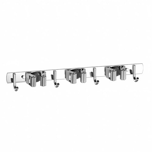 König Design Besenhalterung Wand, Schwerlast Gerätehalter Selbstklebend, Besenhalter mit Nails Installieren, Gartengerätehalter aus Edelstahl, Wandhalterung Besen (4 Haken + 3 Clips)