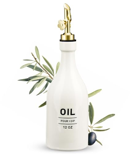 NiHome 355ML/12OZ Ceramic Olive Oil Dispenser Bottle with Auto-Open Spout, Dishwasher Safe UV Protective Kitchen Oil Container for Enhanced Flavor Preservation, Drip-Free Pouring for Cooking Oils