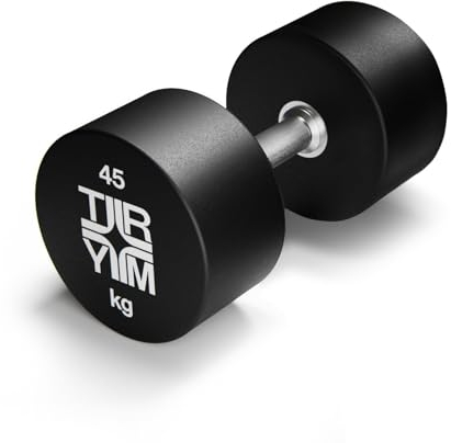 Trym Kurzhanteln - 10-60 kg Gewicht, Einzeln, aus Polyurethan, Stahlkern, Griff gerändelt, mit Gewichtsangabe, Rund, Schwarz - Kompakthantel, Rundhantel, Dumbbell, Hantel, Krafttraining (45 kg)