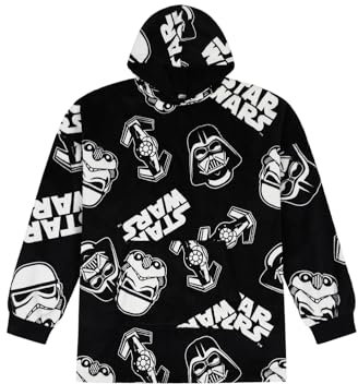Star Wars Felpa con cappuccio da uomo in pile completamente foderata di lusso, con cappuccio oversize in pile, Nero , Taglia unica