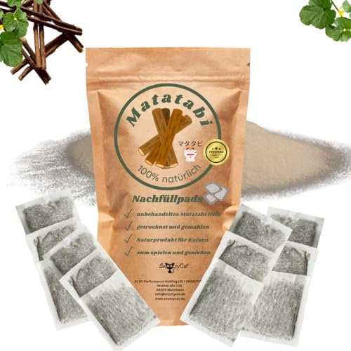 SNOOZYCAT® 10 Nachfüllpads für Katzen – Matatabi (Silvervine) & Katzenminze – 100 % natürliche Kräuter zum Nachfüllen für Katzenspielzeug – Spielspaß & Ausgeglichenheit – Made in Germany, handgemacht