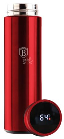 BERLINGER HAUS Thermos Flask with LED Display, 450 ml, Burgundy Edition, Stylish and Durable