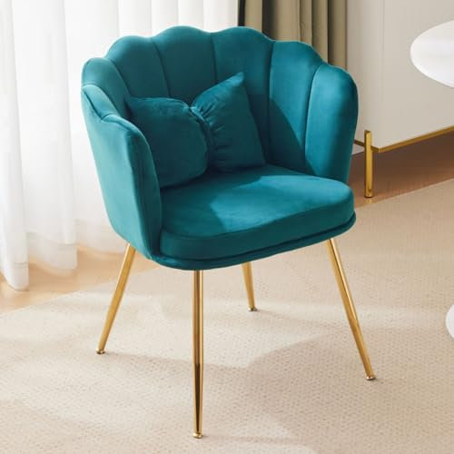 KOMHTOM Samt Stuhl bequemer Kleiner Sessel mit Kissen, grün Loungesessel Relaxstuhl für Schlafzimmer Büro Kaffeehaus (1, Grün)
