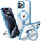 Flyzoo Magnetic Kickstand Case for iPhone 15 Pro, [Compatible with MagSafe & Invisible Ring Stand Holder] [Non-Yellowing & Shockproof] Clear Transparent Hard Silicone Edge Cover, 6.1'', Clear Blue