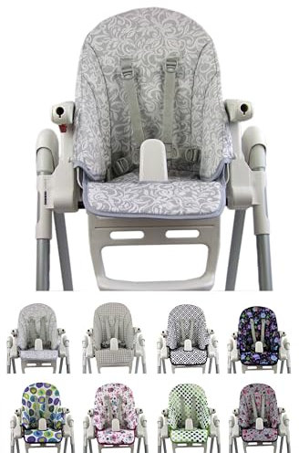 Ersatzbezug Sitzkissen [Bezug für Hochstuhl] kompatibel mit Peg Perego Prima Pappa ZERO3 & SIESTA (silber Mosaik)