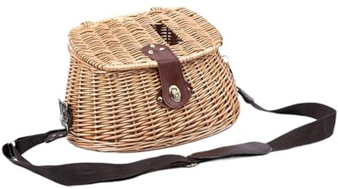 KDAMGOQE Cesta de Pescado de Pesca Cesta de Pescado de Mimbre con Tapa y Correas Ajustables Cesta de Pescado de Pesca clásica de Pesca para Pescado capturado, Canasta de Mimbre Vintage para Picnic