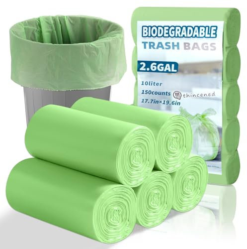 BODFPPC 150 Pack Biodegradable Bin Bags 10L, Compostable Food Waste Bags Caddy Bin Liners for Kitchen Office Bathroom Recycling, Eco-Friendly Food Rubbish Trash Bags Green