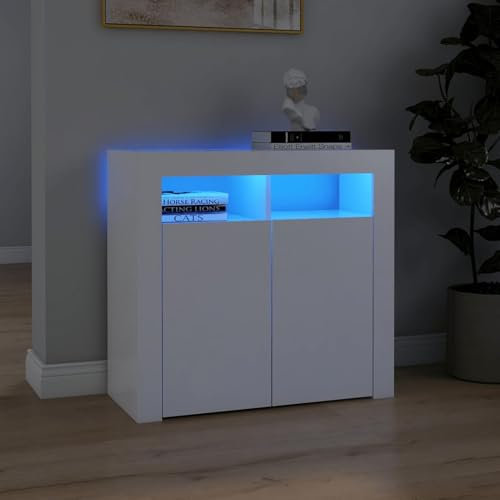 IKAYAA Anrichte, Sideboards, Sideboard Schlafzimmer, Sideboard Flur, Anrichte Sideboard, Sideboard mit LED-Leuchten Weiß 80x35x75 cm