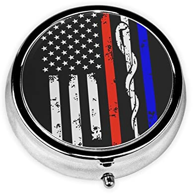 Mini-Medikamentendose mit roten Streifen, Motiv: Feuerwehrmann, USA-Flagge, tragbare Taschen-Medikamentenbox, Reise-Pillendose, Pillenbehälter, täglicher Gebrauch zu Hause