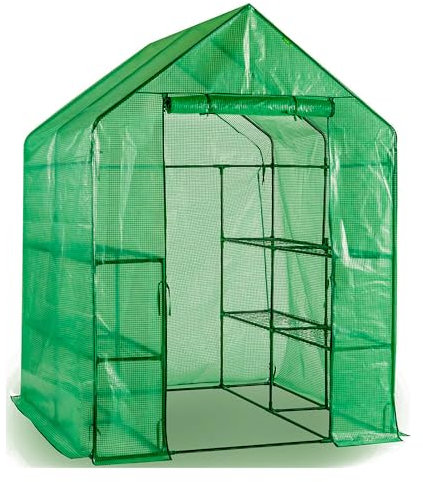Serre de jardin en plastique avec 6 étagères et housse en tissu PE pour le jardinage extérieur Fermeture éclair 195 cm x 143 cm x 143 cm