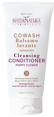 Maternatura, Cowash für Haar mit Mohnblüten, reinigender Conditioner, Bio-Schönheitsroutine für welliges und lockiges Haar, Made in Italy - 200 ml.