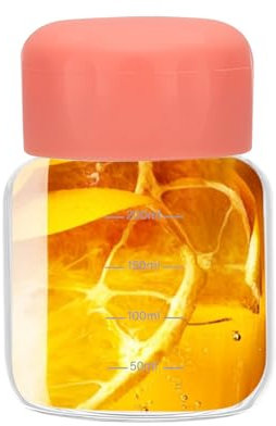 PATIKIL Small Juice Glass Bottles with Lids, 10 Ounce (300ml) Glass Water Bottle Leakproof Cute Drinking Bottles Shot Bottles for Juicing Fridge Water Milk Drinks, Pink