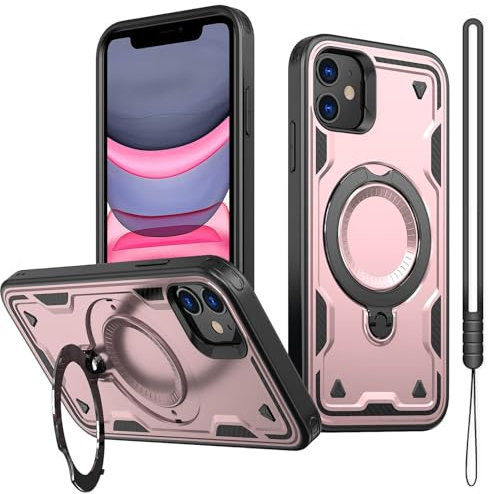 GOTOURED for iPhone 11 Case,XR Phone Case,[Metal Stand Ring Holder] [Military Grade Drop Protection] Slim Flexible Bumper Shockproof Sturdy Magnetic Cover Protective for iPhone 11/XR (Rose Gold)