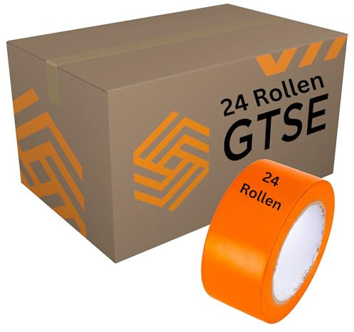 GTSE Bodenmarkierungsband 50 mm x 33 m Orange 0,15 mm dick – Markierungsband, Tanzflächen, Fitnessstudios, Lager - 24 Rollen
