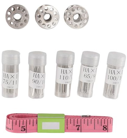 50 Stück Nähmaschinennadeln HAX1 Nähnadeln aus Eisen mit 3 Spulen, 5 Flaschen, 1 Maßband