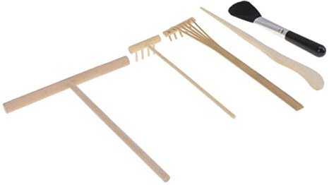 Vaguelly 5pc Professional Original Zen Garden Tools Mini Tooth Rake Set Japanese Style for Meditation Lawn Care