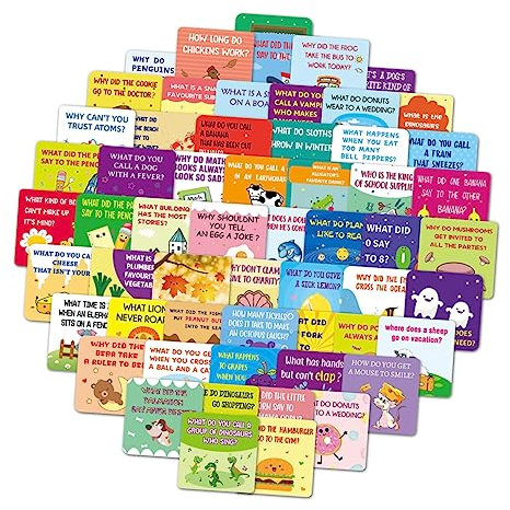 SECFOU 60pcs Kids Lunchbox Cards Cute Cartoon Joke q a Notes Mini Game Cards for School Lunch Boxes and Parties