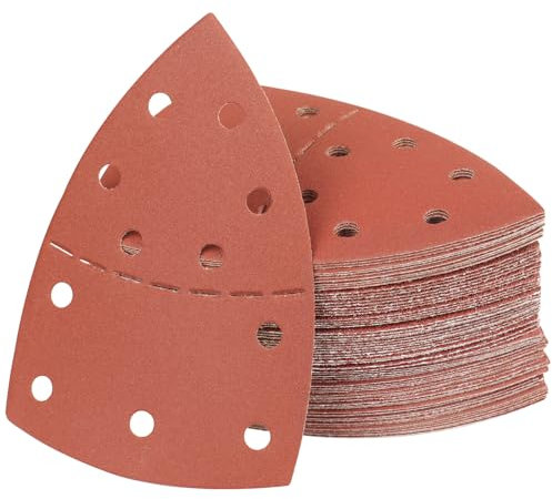 PMIQSA 100 Stück 180 Körnung Deltaschleifer Schleifpapier Klett Schleifdreiecke Schleifpads 152x105mm Multischleifer Schleifpapier für Holz Beton Metal Dreieckschleifer