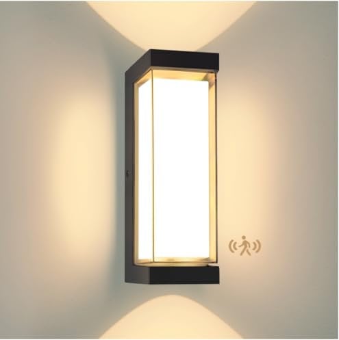 YindaLux 24W LED Lampe d'extérieur avec détecteur de Mouvement, IP65 3000LM Applique Murale Intérieur/Extérieur, 3000K Lampe d'extérieur Moderne, Lampe d'extérieur en Aluminium pour Terrasse, Noir