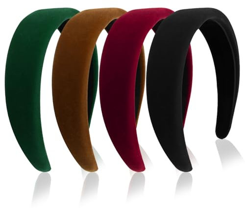 ZOCONE Lot de 4 bandeaux à cheveux en velours, pour femme et fille, épais, doux, rembourrés, élégants, multicolores, ne compriment pas, en velours, pour femmes et filles (noir, bordeaux, vert, marron)