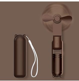 Mini Bear-Ear Portable Fan with Built-in Power Bank – Foldable USB Rechargeable Handheld Desk Fan – Quiet, Cute & Compact – Travel-Friendly – 7.5 x 19 cm – Brown, Pink, White, Blue, Green (Brown)