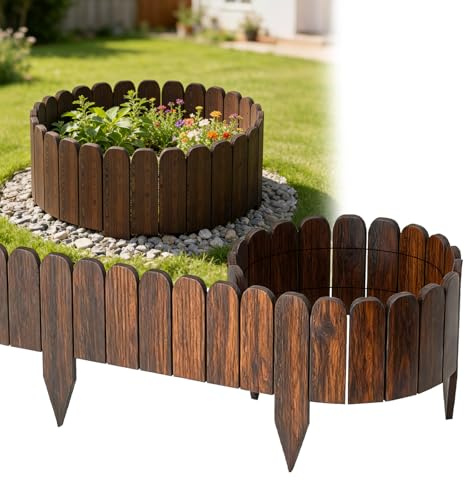 Gegaden Flexibler Holz Rollzaun 200 x 20 cm Beeteinfassung Rasenkante Gartenpalisade Beetumrandung Gartendeko Dunkelbraun