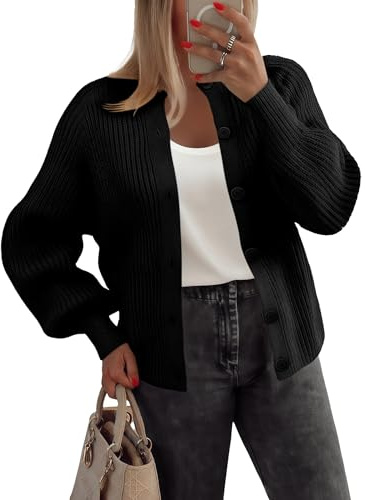 Zeagoo Cardigan Femme Court Tricot Col Rond Ouvert avec Boutons Pull Élégant Décontracté Gilet en Maille pour Femme