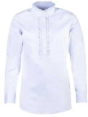 Ladies Country Overhead Frilly Blouse Women's Ruffled Oxford Cotton Shirt