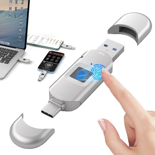 Clé USB 3.0 à Empreinte Digitale, 64 Go/128 Go/256 Go/512 Go, pour iPhone 15/iPad/Android/Windows/Mac – Transfert De Données à Grande Vitesse, 60 Empreintes Digitales Autorisées 512GB