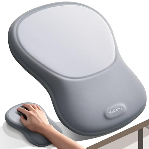 meatanty Memory Foam Mouse Pad with Wrist Support, Blue and Grey | 6-degree ergonomic cushion with smooth Lycra surface, non-slip base and water-resistant finish for office, laptop or gaming.