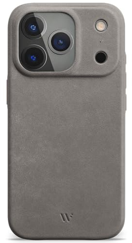 WIIUKA Hülle für iPhone 18 Pro / 17 Pro, Leder aus Deutschland, Lederhülle extra Dünn, Premium Handyhülle, Case, Qi, skiin, Vintage Grau