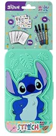 Disney Stitch Activity Box für Kinder | Kreatives Malset in tragbarer Box | Inklusive 20 Malvorlagen, 4 Filzstifte und 3 Stickerbögen | Malen und Basteln | Stitch Geschenkset ab 3 Jahren