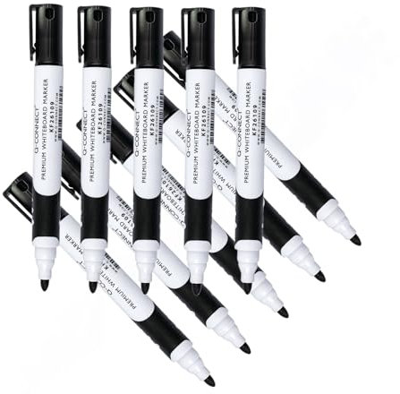 Q-Connect Bullet Tip Premium Whiteboard Marker (Pack of 10)- Black