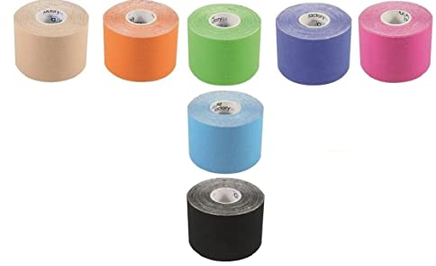 Tapefactory24 7 Rollen Kinesiologie Tape BLAU, PINK, BEIGE, SCHWARZ, Marine, GRÜN, ORANGE