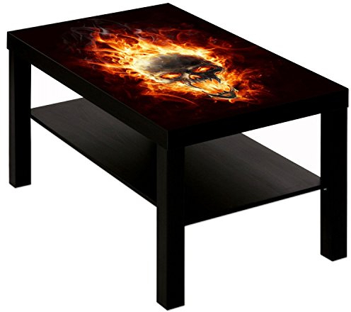 B-wie-Bilder.de Couchtisch mit Motiv Gothic Hell Totenkopf in Flammen