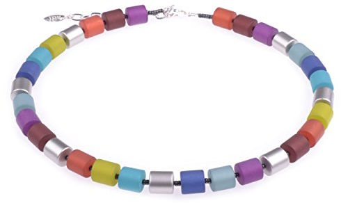 Adi-Modeschmuck Bunte Kette “Bärbel” aus Polaris- und lackierten Acrylzylindern in herbstlichen Farben. Handgefertigt in Berlin.