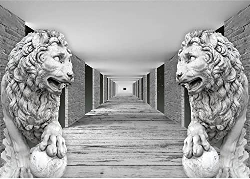 Runa Art Fototapete Stein Löwen 3 Effekt 352 x 250 cm Vlies Tapeten XXL Moderne Wandtapete Wohnzimmer Schlafzimmer Schwarz Grau 9165011b