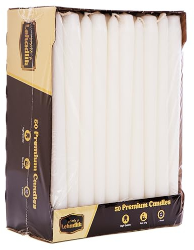 Lehadlik - Unscented Bistro Tapered Dinner Food Table Candles 7 Hours Burn Time White - Pack of 50