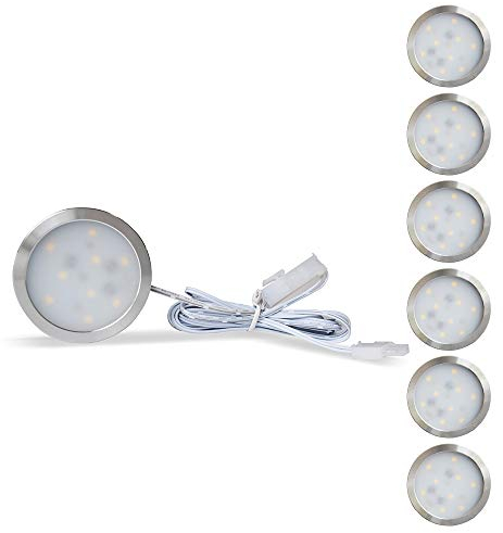 6er Pack Lampaous LED Kabinettleuchte Dimmbar Schrankleuchte Unterbauleuchten Unterbauspots Neutralweiß 4500K Rund 12 Watt Küchenlampen für Wohnwagen,Vitrinenschränke,Kleiderschrank mit Dimmerschalter