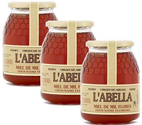 Blütenhonig aus Spanien - Premium Qualität - reines Naturprodukt - kaltgeschleudert - unfiltriert- süßer Geschmack aus dem Blumennektar- 3 x 1 Kg Glas, Größe:1000 g, Geschmack:Blüte