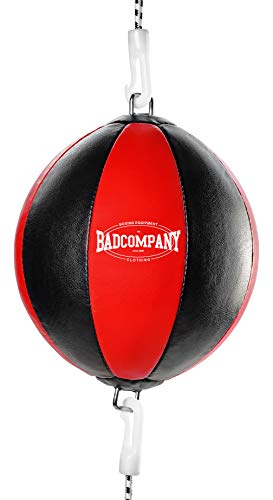 Bad Company Doppelendball aus Kunstleder inkl. elastischen Spanngurten I 25 cm Durchmesser I Boxball für das Reflex- und Boxtraining – Rot